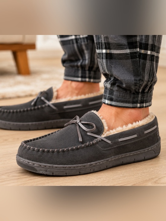 Eddie Bauer Other - Eddie Bauer Woodland Suede Slippers Men’s Large 9.5-10.5 Gray Faux Fur NIB